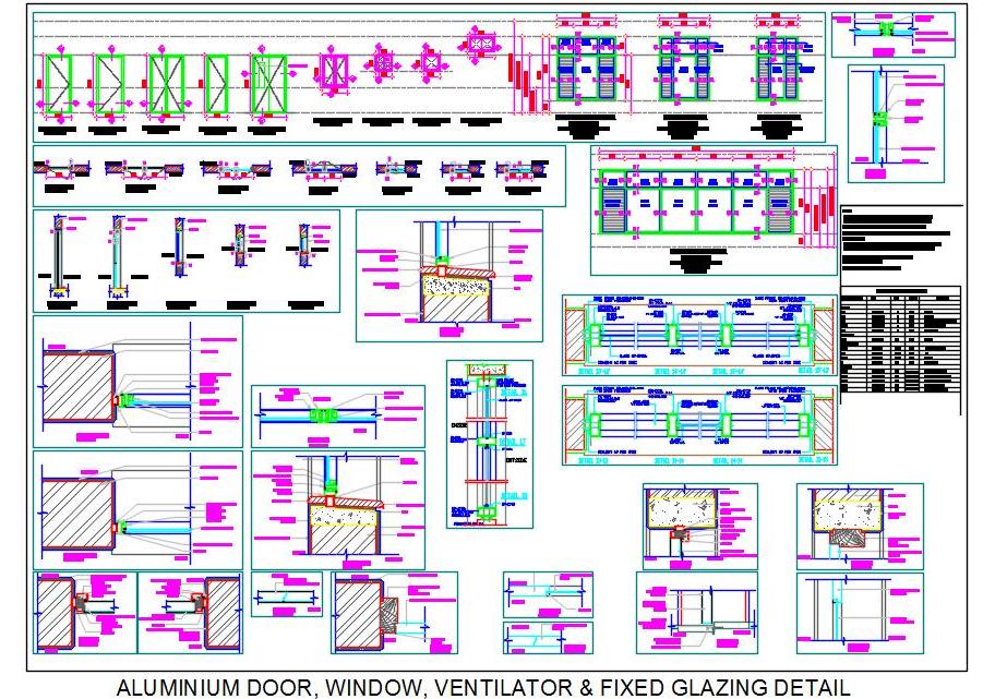 Aluminium Door & Window CAD Details with Fixing & Specifications